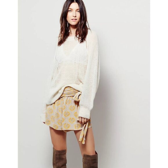 Free People Pants - Free People Stone Yellow Printed All A Dream Tie Waist Wrap Shorts.